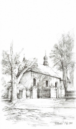 Kościół w  Wysocku Wielkim, rysunek tuszem 297 x 210 mm, 2011
